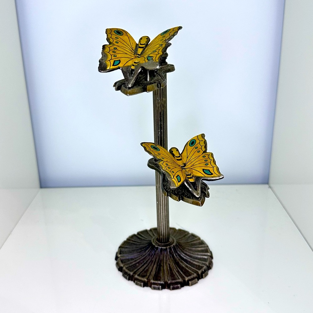 Vintage Allied Brass Butterfly Note Clip Stand
